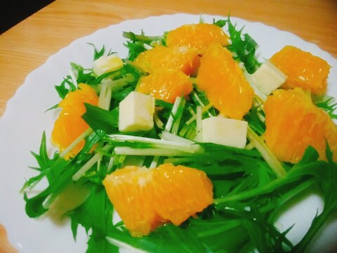 水菜とオレンジとベビーチーズのサラダ